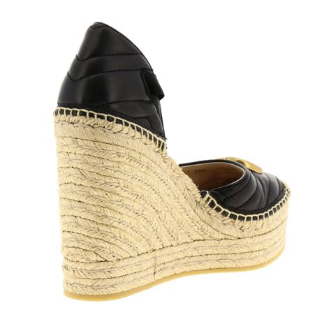 scarpe gucci donna zeppa|Sandali espadrillas in pelle con zeppa in Nero .